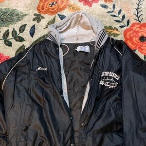Black Windbreaker Jacket with Gray Hood
